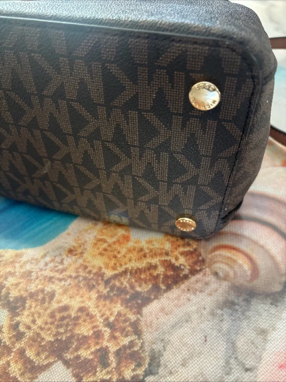 Michael Kors Brown Monogram Duffel with Tan Leather Trim - Picture 4 of 16